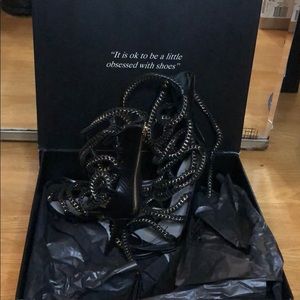Monika Chiang leather/metal chain tassel stiletto